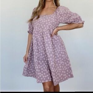New Baevely Lilac/Mauve Baby Doll Puff Sleeve Floral Midi Dress - with Pockets